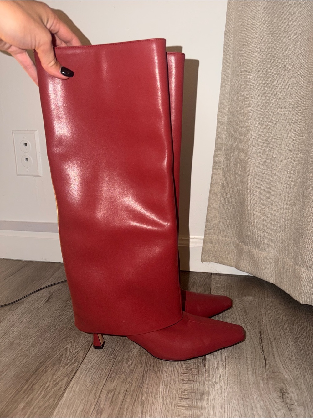 Women's Red Over-The-Knee Pointed-Toe Stiletto Boots
